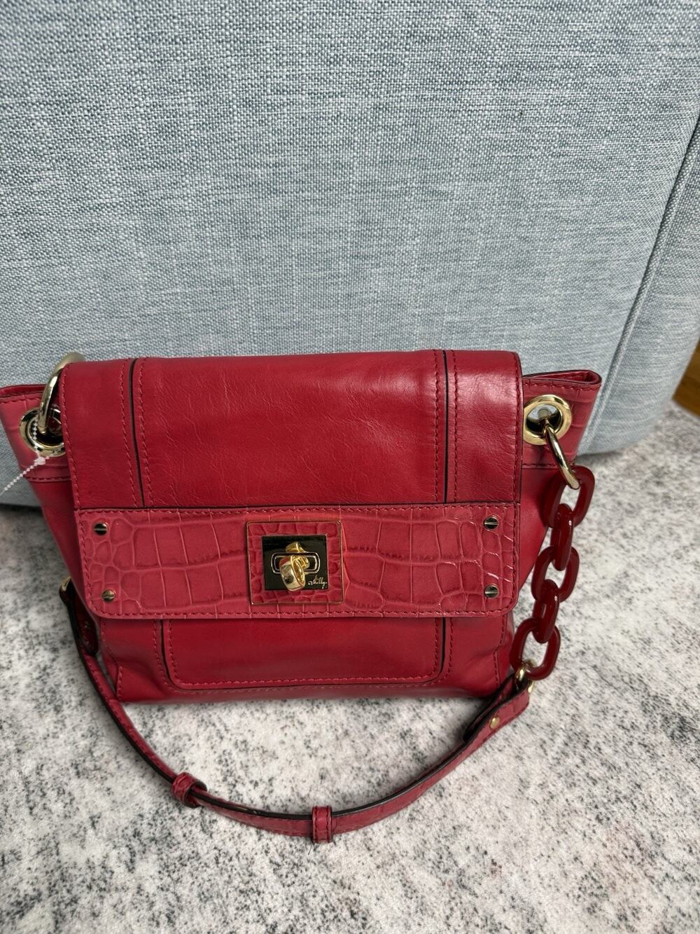 Milly Allie Red Bag with Tortoiseshell Chain Strap Croc Embossed Designer